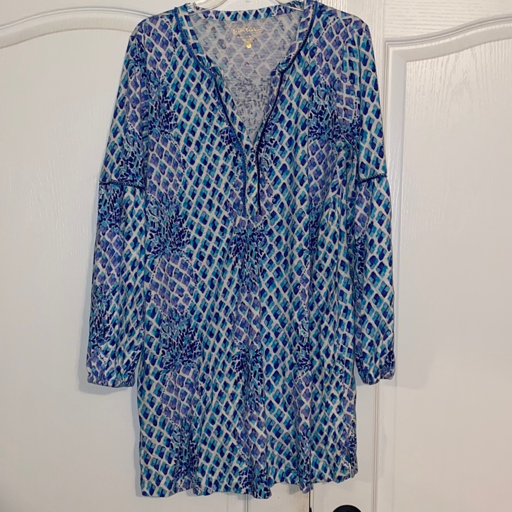 Lilly Pulitzer Blue Cotton Dress with Sleeves